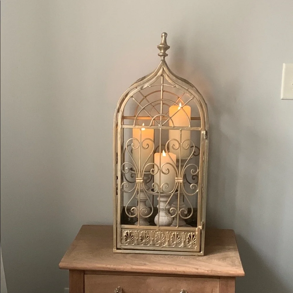 Elegant Gold Candle Holder Lantern bird cage large metal outdoor indoor home 28